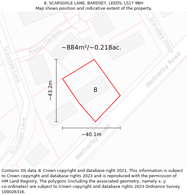 8, SCARSDALE LANE, BARDSEY, LEEDS, LS17 9BH: Plot and title map