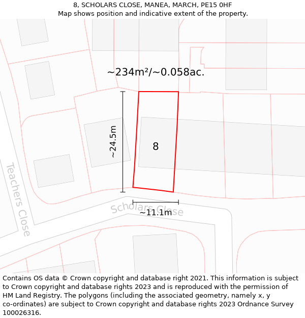 8, SCHOLARS CLOSE, MANEA, MARCH, PE15 0HF: Plot and title map