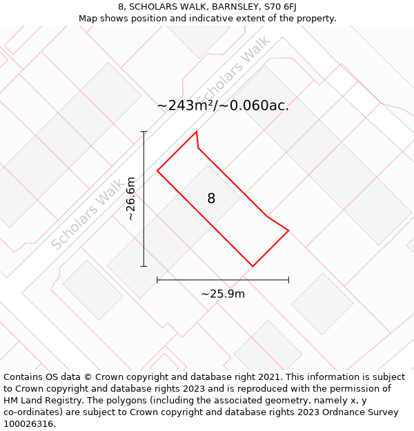 8, SCHOLARS WALK, BARNSLEY, S70 6FJ: Plot and title map