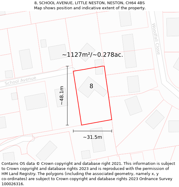 8, SCHOOL AVENUE, LITTLE NESTON, NESTON, CH64 4BS: Plot and title map