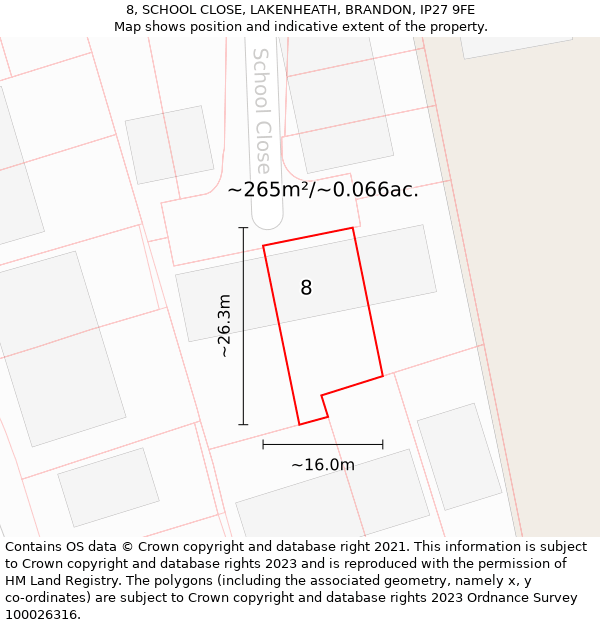 8, SCHOOL CLOSE, LAKENHEATH, BRANDON, IP27 9FE: Plot and title map