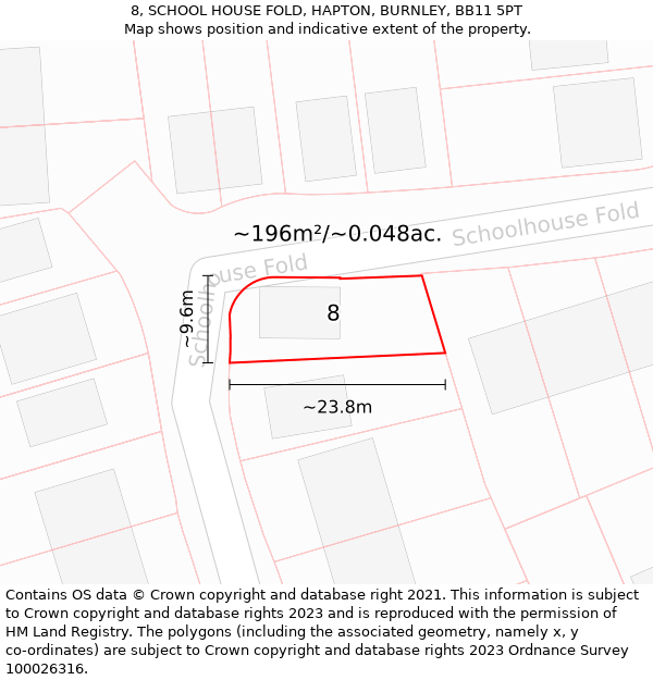 8, SCHOOL HOUSE FOLD, HAPTON, BURNLEY, BB11 5PT: Plot and title map