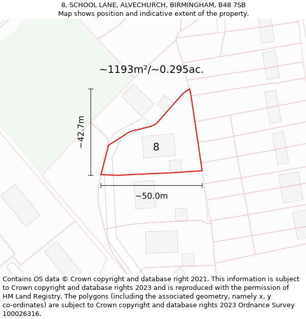 8, SCHOOL LANE, ALVECHURCH, BIRMINGHAM, B48 7SB: Plot and title map