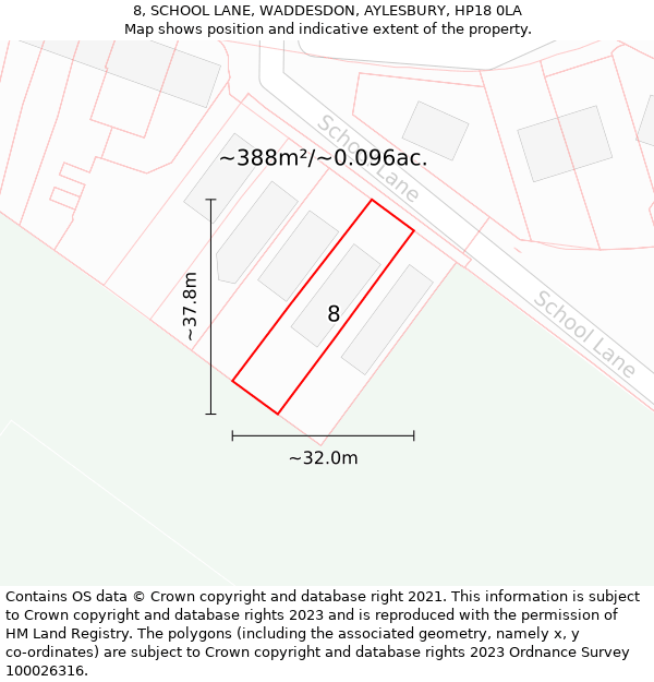 8, SCHOOL LANE, WADDESDON, AYLESBURY, HP18 0LA: Plot and title map