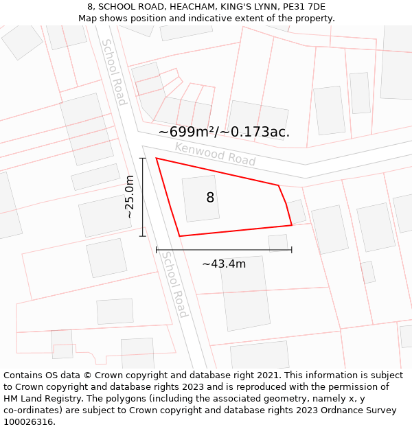 8, SCHOOL ROAD, HEACHAM, KING'S LYNN, PE31 7DE: Plot and title map