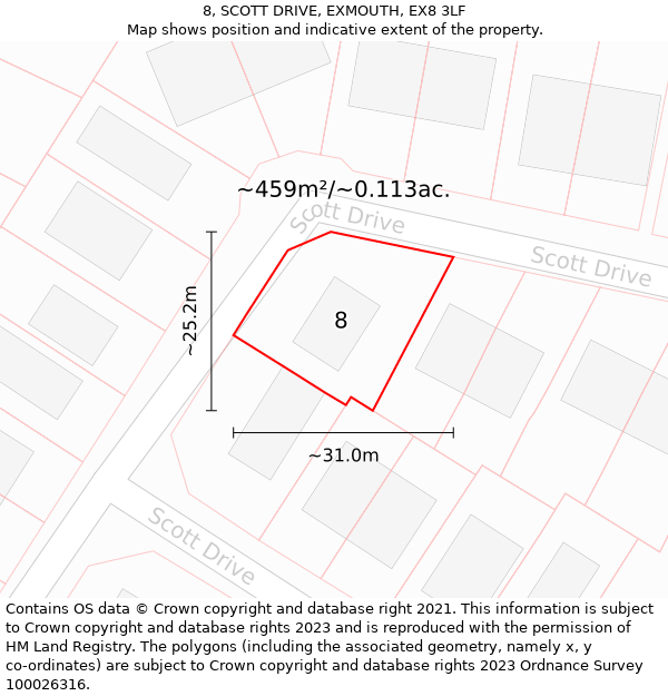 8, SCOTT DRIVE, EXMOUTH, EX8 3LF: Plot and title map