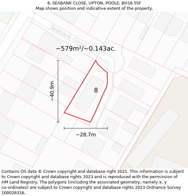 8, SEABANK CLOSE, UPTON, POOLE, BH16 5SF: Plot and title map