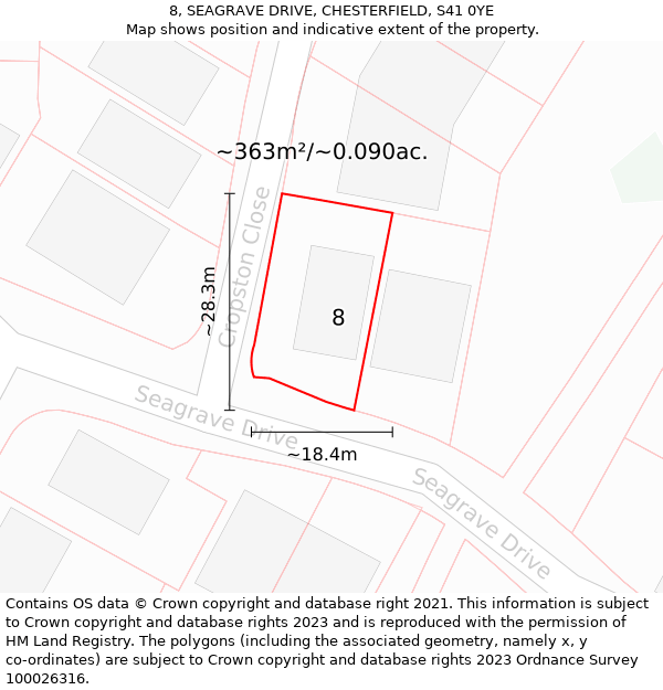 8, SEAGRAVE DRIVE, CHESTERFIELD, S41 0YE: Plot and title map