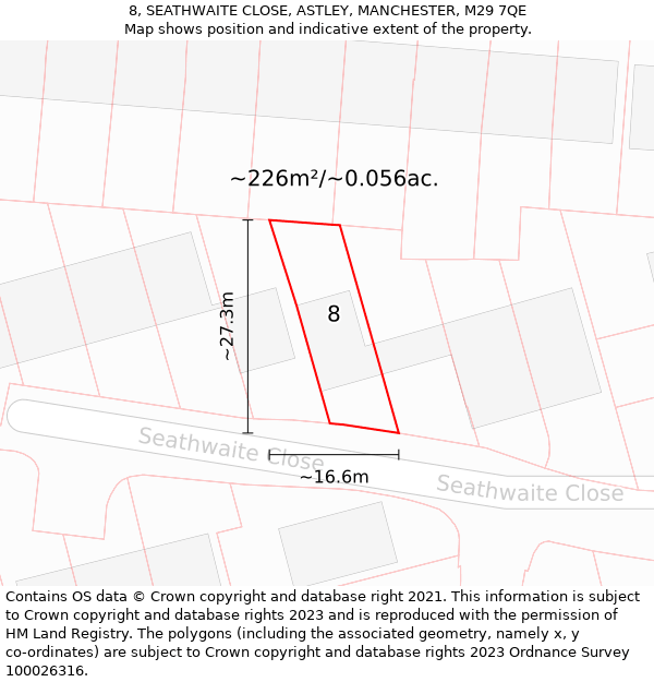 8, SEATHWAITE CLOSE, ASTLEY, MANCHESTER, M29 7QE: Plot and title map