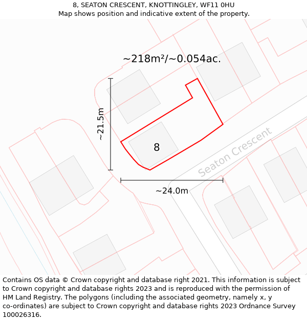 8, SEATON CRESCENT, KNOTTINGLEY, WF11 0HU: Plot and title map