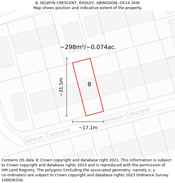 8, SELWYN CRESCENT, RADLEY, ABINGDON, OX14 3AW: Plot and title map