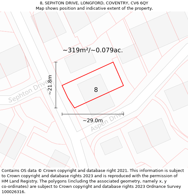 8, SEPHTON DRIVE, LONGFORD, COVENTRY, CV6 6QY: Plot and title map