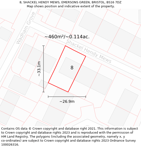 8, SHACKEL HENDY MEWS, EMERSONS GREEN, BRISTOL, BS16 7DZ: Plot and title map