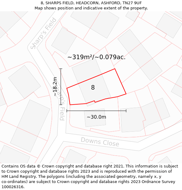 8, SHARPS FIELD, HEADCORN, ASHFORD, TN27 9UF: Plot and title map