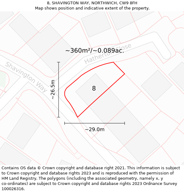 8, SHAVINGTON WAY, NORTHWICH, CW9 8FH: Plot and title map