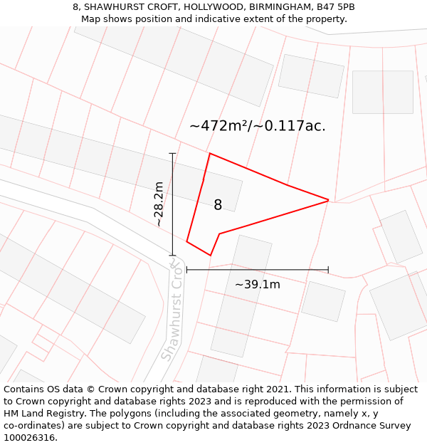 8, SHAWHURST CROFT, HOLLYWOOD, BIRMINGHAM, B47 5PB: Plot and title map