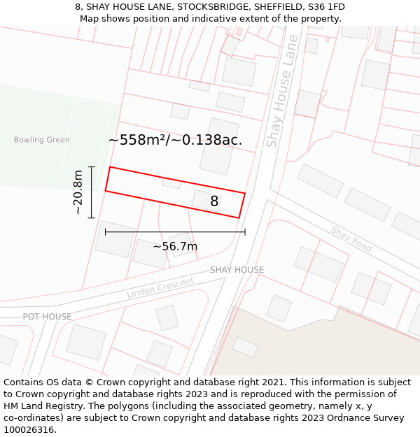 8, SHAY HOUSE LANE, STOCKSBRIDGE, SHEFFIELD, S36 1FD: Plot and title map