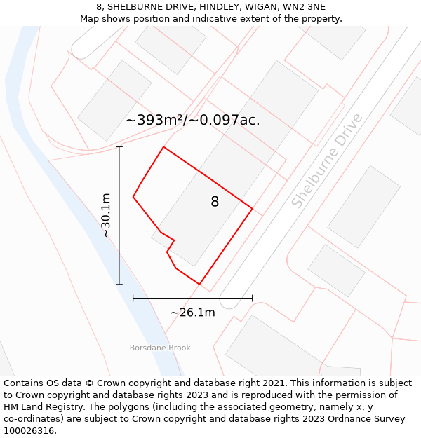 8, SHELBURNE DRIVE, HINDLEY, WIGAN, WN2 3NE: Plot and title map