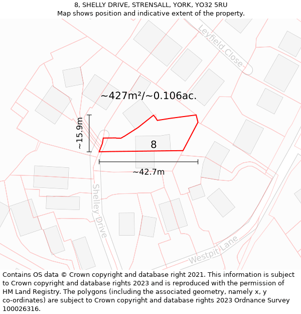 8, SHELLY DRIVE, STRENSALL, YORK, YO32 5RU: Plot and title map