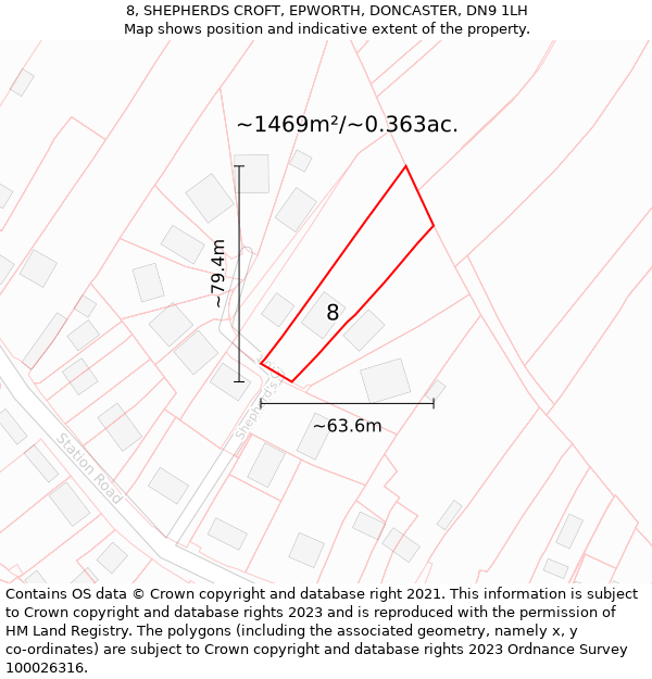 8, SHEPHERDS CROFT, EPWORTH, DONCASTER, DN9 1LH: Plot and title map