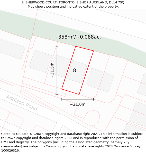 8, SHERWOOD COURT, TORONTO, BISHOP AUCKLAND, DL14 7SQ: Plot and title map