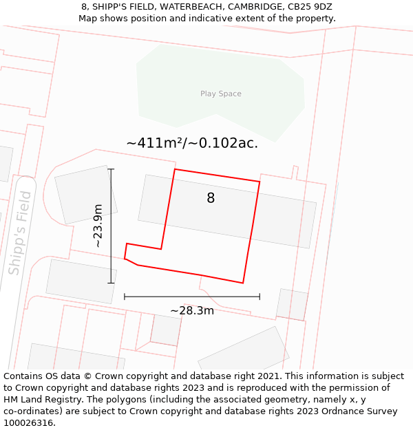 8, SHIPP'S FIELD, WATERBEACH, CAMBRIDGE, CB25 9DZ: Plot and title map