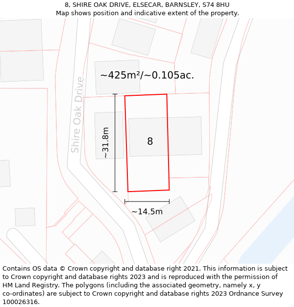 8, SHIRE OAK DRIVE, ELSECAR, BARNSLEY, S74 8HU: Plot and title map