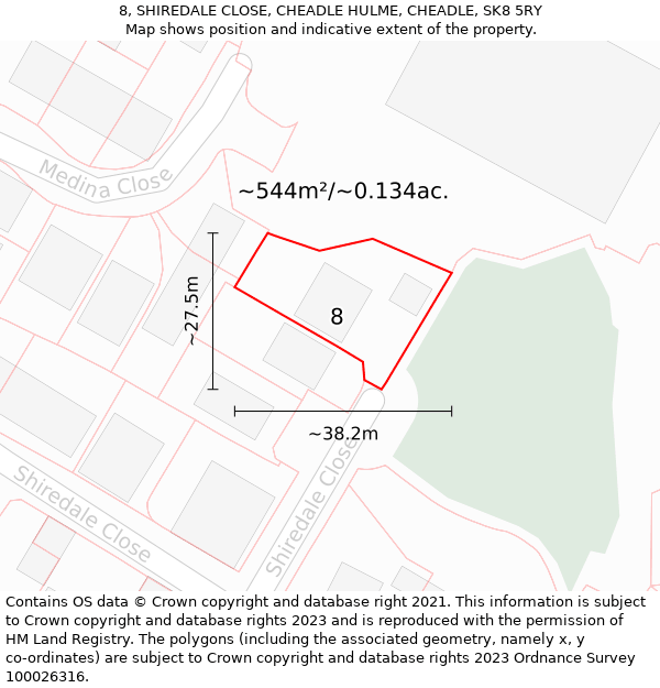 8, SHIREDALE CLOSE, CHEADLE HULME, CHEADLE, SK8 5RY: Plot and title map