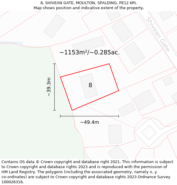 8, SHIVEAN GATE, MOULTON, SPALDING, PE12 6PL: Plot and title map