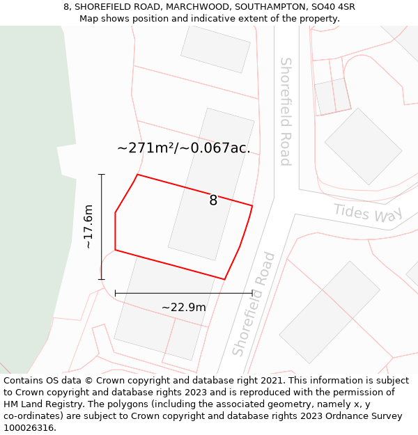 8, SHOREFIELD ROAD, MARCHWOOD, SOUTHAMPTON, SO40 4SR: Plot and title map