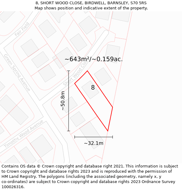 8, SHORT WOOD CLOSE, BIRDWELL, BARNSLEY, S70 5RS: Plot and title map