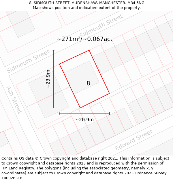 8, SIDMOUTH STREET, AUDENSHAW, MANCHESTER, M34 5NG: Plot and title map