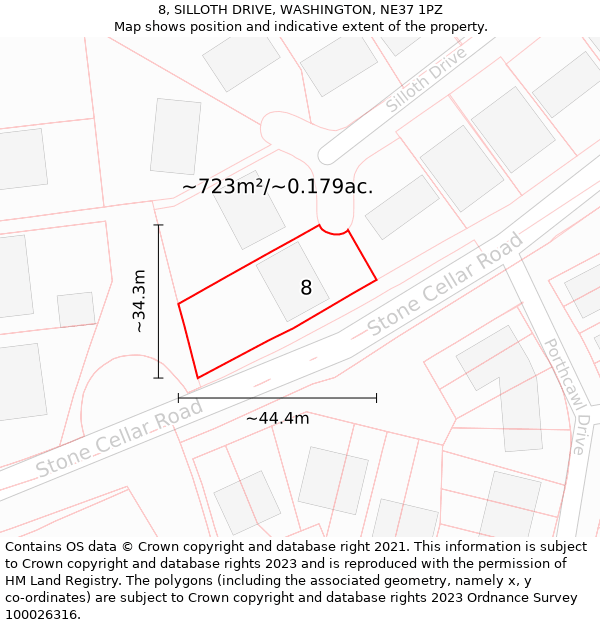 8, SILLOTH DRIVE, WASHINGTON, NE37 1PZ: Plot and title map