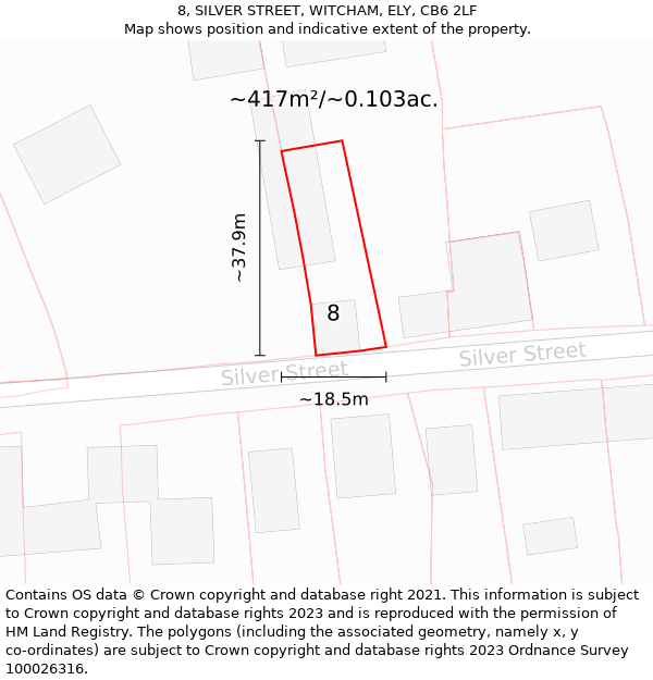 8, SILVER STREET, WITCHAM, ELY, CB6 2LF: Plot and title map