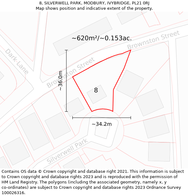 8, SILVERWELL PARK, MODBURY, IVYBRIDGE, PL21 0RJ: Plot and title map