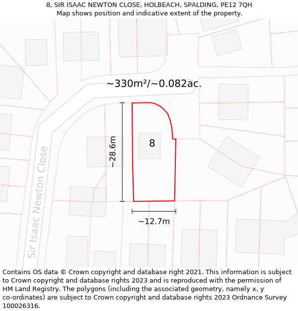 8, SIR ISAAC NEWTON CLOSE, HOLBEACH, SPALDING, PE12 7QH: Plot and title map