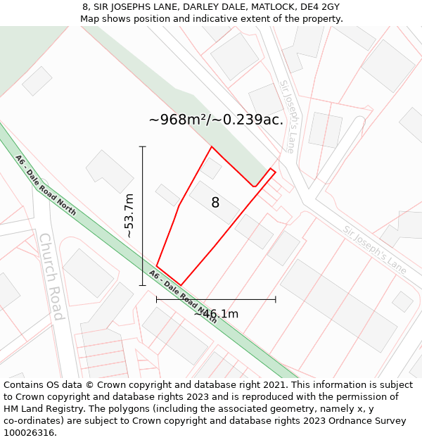 8, SIR JOSEPHS LANE, DARLEY DALE, MATLOCK, DE4 2GY: Plot and title map