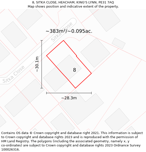 8, SITKA CLOSE, HEACHAM, KING'S LYNN, PE31 7AQ: Plot and title map