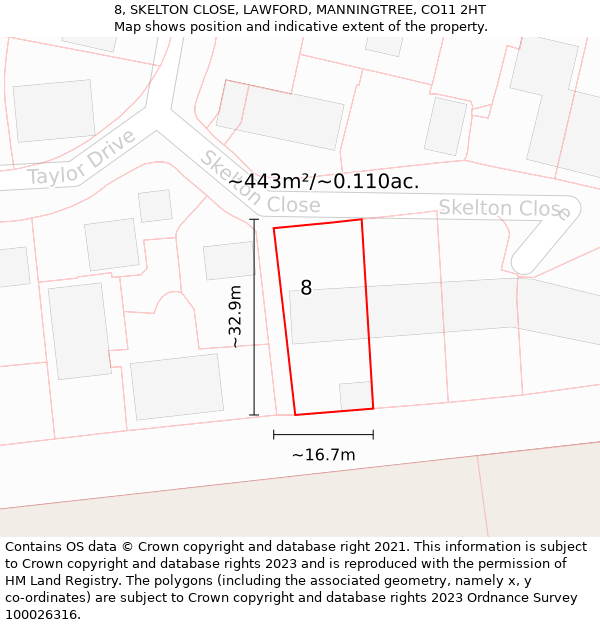 8, SKELTON CLOSE, LAWFORD, MANNINGTREE, CO11 2HT: Plot and title map