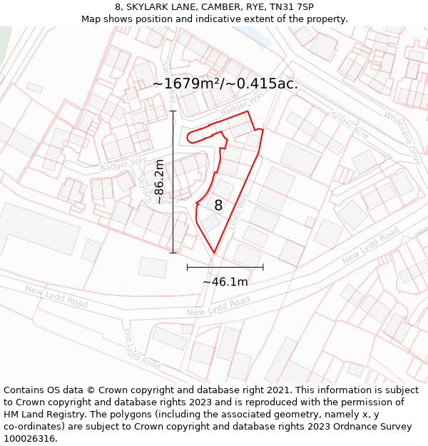 8, SKYLARK LANE, CAMBER, RYE, TN31 7SP: Plot and title map