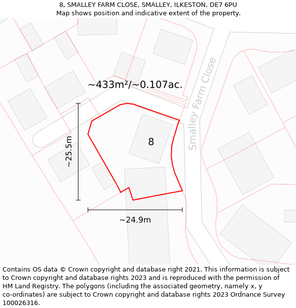 8, SMALLEY FARM CLOSE, SMALLEY, ILKESTON, DE7 6PU: Plot and title map