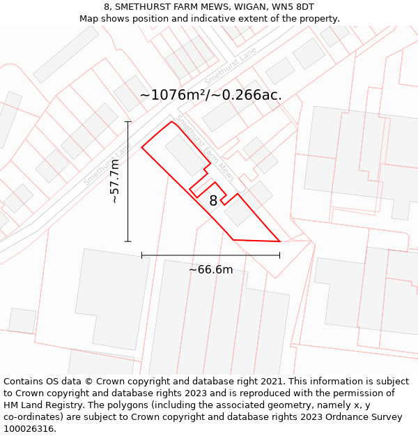 8, SMETHURST FARM MEWS, WIGAN, WN5 8DT: Plot and title map