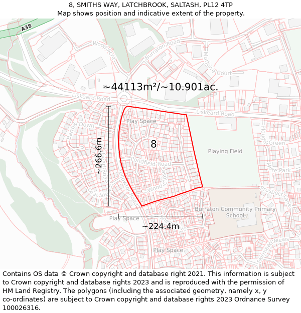 8, SMITHS WAY, LATCHBROOK, SALTASH, PL12 4TP: Plot and title map