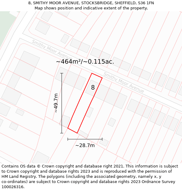 8, SMITHY MOOR AVENUE, STOCKSBRIDGE, SHEFFIELD, S36 1FN: Plot and title map