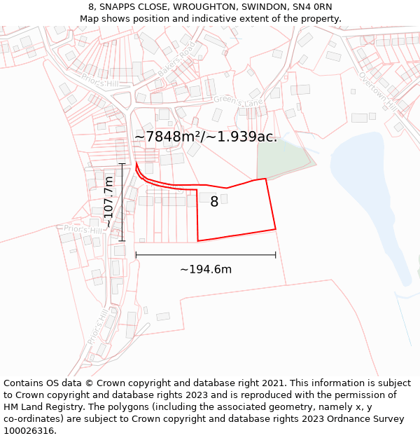 8, SNAPPS CLOSE, WROUGHTON, SWINDON, SN4 0RN: Plot and title map