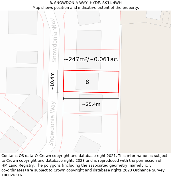 8, SNOWDONIA WAY, HYDE, SK14 4WH: Plot and title map