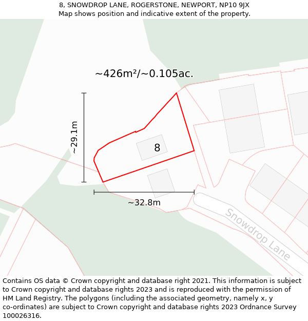 8, SNOWDROP LANE, ROGERSTONE, NEWPORT, NP10 9JX: Plot and title map
