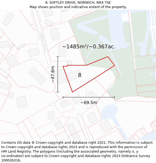 8, SOFTLEY DRIVE, NORWICH, NR4 7SE: Plot and title map