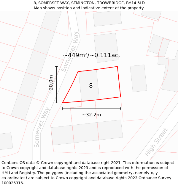 8, SOMERSET WAY, SEMINGTON, TROWBRIDGE, BA14 6LD: Plot and title map