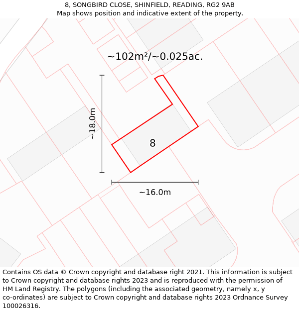 8, SONGBIRD CLOSE, SHINFIELD, READING, RG2 9AB: Plot and title map